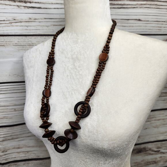 Vintage Bohemian Tribal Wooden Circle Necklace Casual Gypsy - Picture 2 of 5